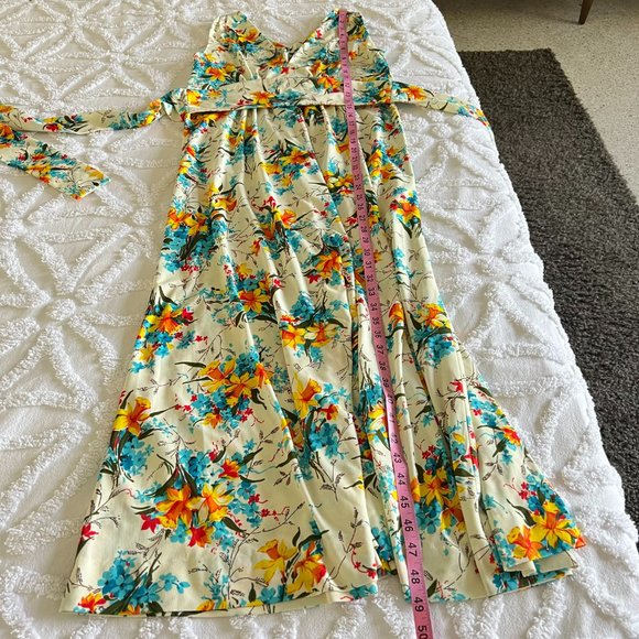 Handmade Vintage 70's Boho Hippie V-Neck Floral Sleeveless Maxi Dress - Picture 8 of 9